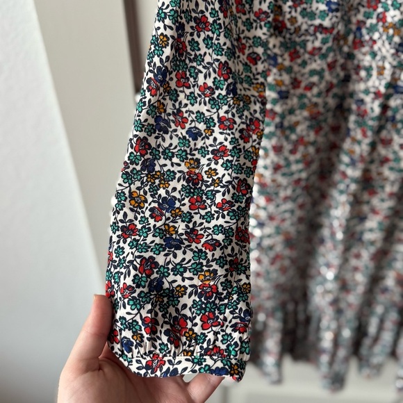 J.Crew Fiery Sunset Floral Long Sleeve V-Neck Printed Flowy Dress Size XXS - Picture 5 of 9